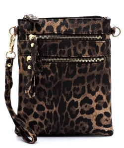 Leopard Multi Zip Pocket Crossbody Bag LE002 BROWN